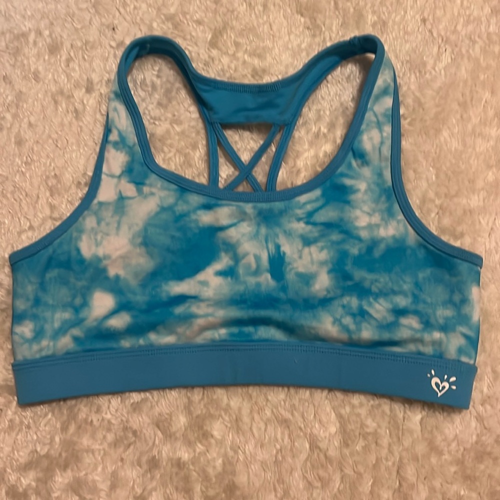Girls Tie-dye blue Justice sports bra, Size: 38. No pads